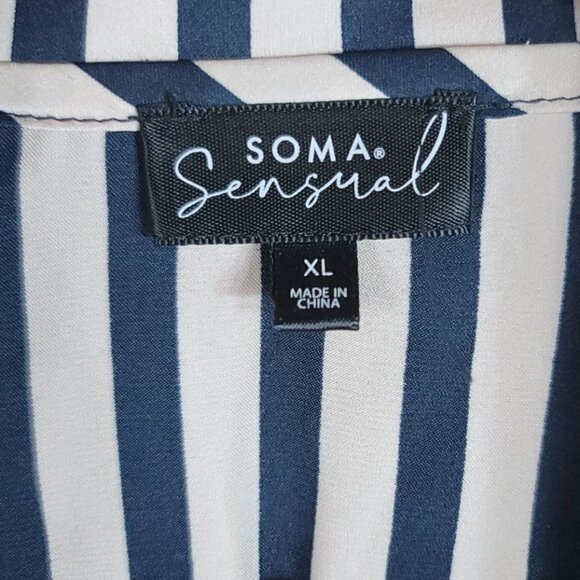 Soma Sensual Satin Striped Pajama Set Tan Black XL Long Pants Short Sleeve 2 PC - Picture 5 of 13